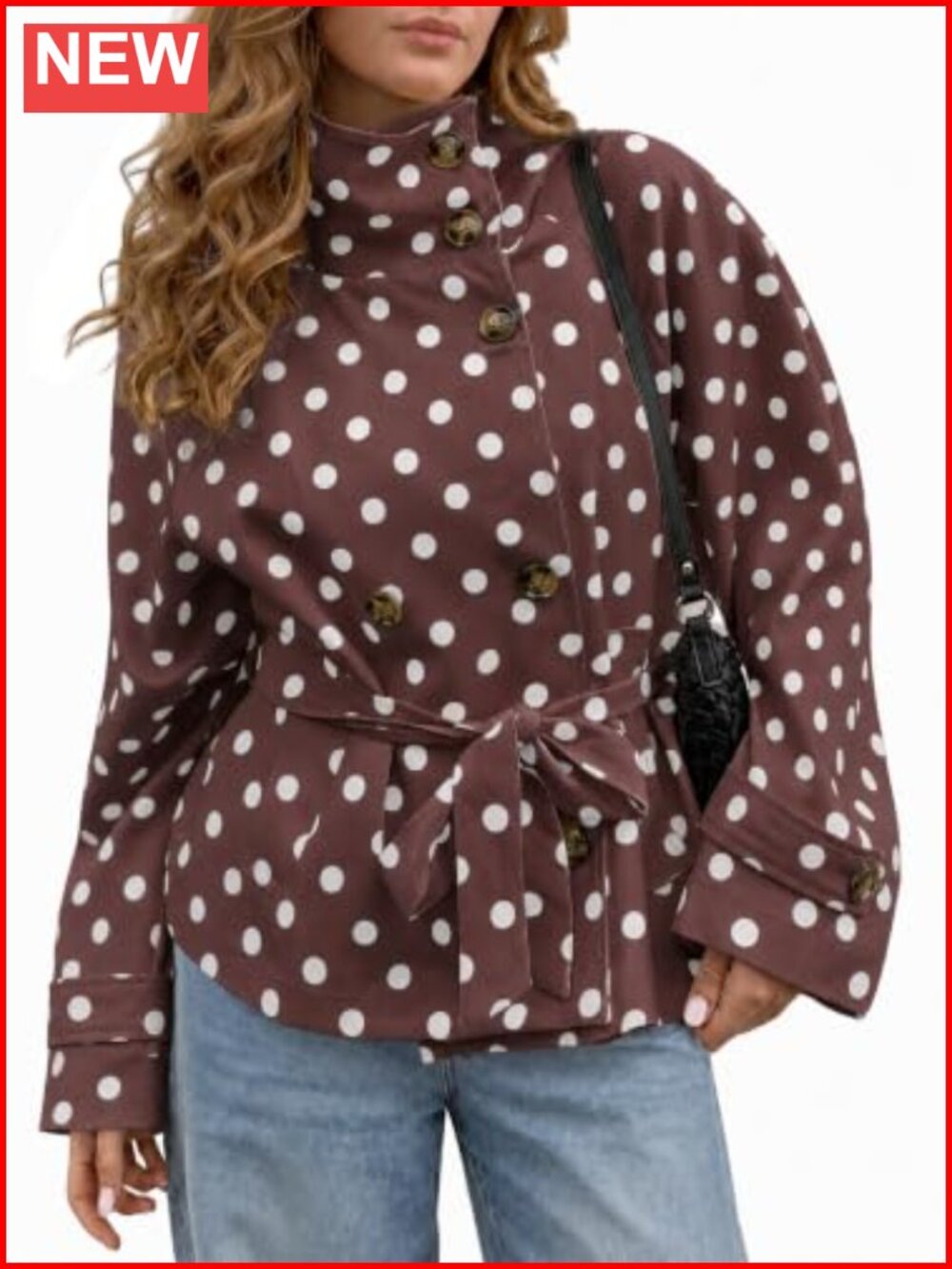 Women's Polka Dot Cropped Trench Coat Lightweight Casual Belted Jacket